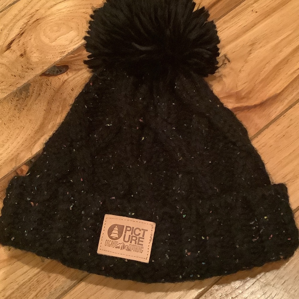 Picture Organic Black Knit Pom-Pom Hat for Kids